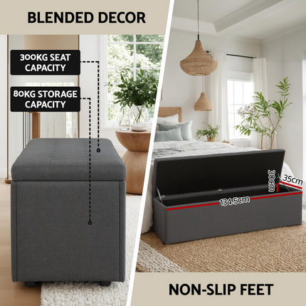 Artiss Storage Ottoman Blanket Box 140cm Linen Dark Grey 5