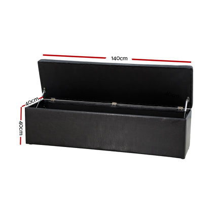 Artiss Storage Ottoman Blanket Box 140cm Leather Black 2