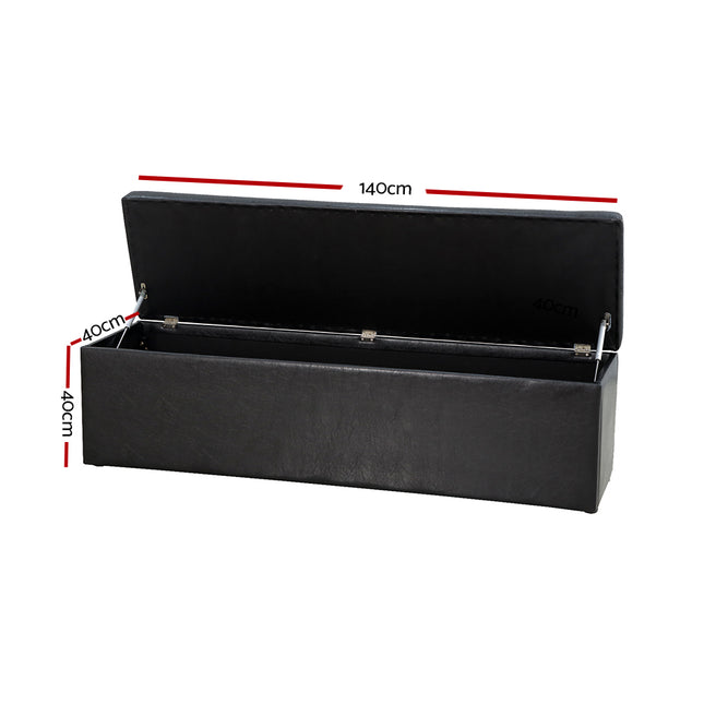 Artiss Storage Ottoman Blanket Box 140cm Leather Black 2