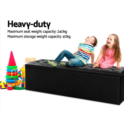Artiss Storage Ottoman Blanket Box 140cm Leather Black 5