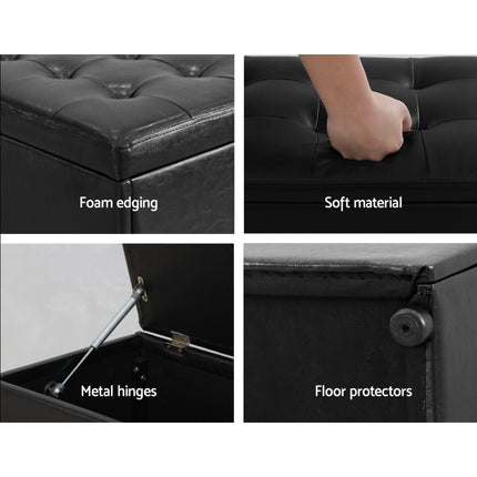 Artiss Storage Ottoman Blanket Box 140cm Leather Black 6