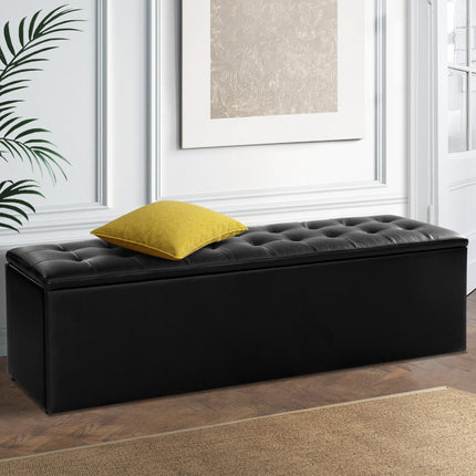 Artiss Storage Ottoman Blanket Box 140cm Leather Black 7