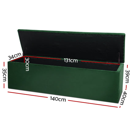Artiss Storage Ottoman Blanket Box 140cm Velvet Green 2