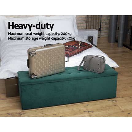 Artiss Storage Ottoman Blanket Box 140cm Velvet Green 4