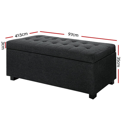 Artiss Storage Ottoman Blanket Box 97cm Linen Charcoal 2