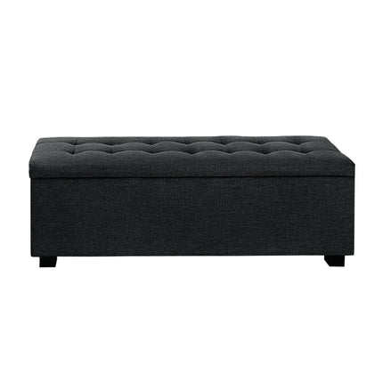 Artiss Storage Ottoman Blanket Box 97cm Linen Charcoal 3