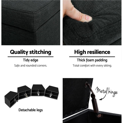 Artiss Storage Ottoman Blanket Box 97cm Linen Charcoal 6