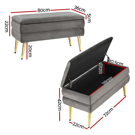 Artiss Ottoman Storage Foot Stool Velvet Grey 2
