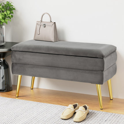 Artiss Ottoman Storage Foot Stool Velvet Grey 5