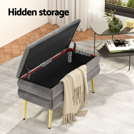 Artiss Ottoman Storage Foot Stool Velvet Grey 6