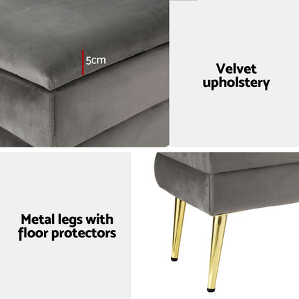 Artiss Ottoman Storage Foot Stool Velvet Grey 7