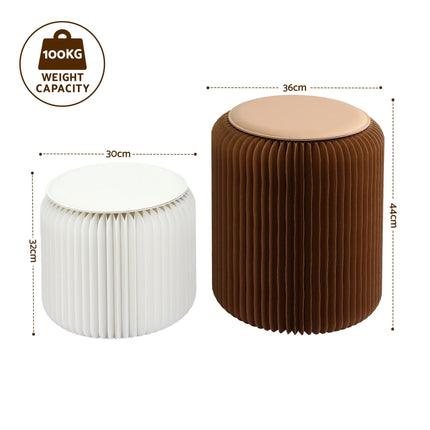 Artiss Accordion Folding Paper Stools Set Includes 2 Cushions Natural Kraft 100KG Capacity 2