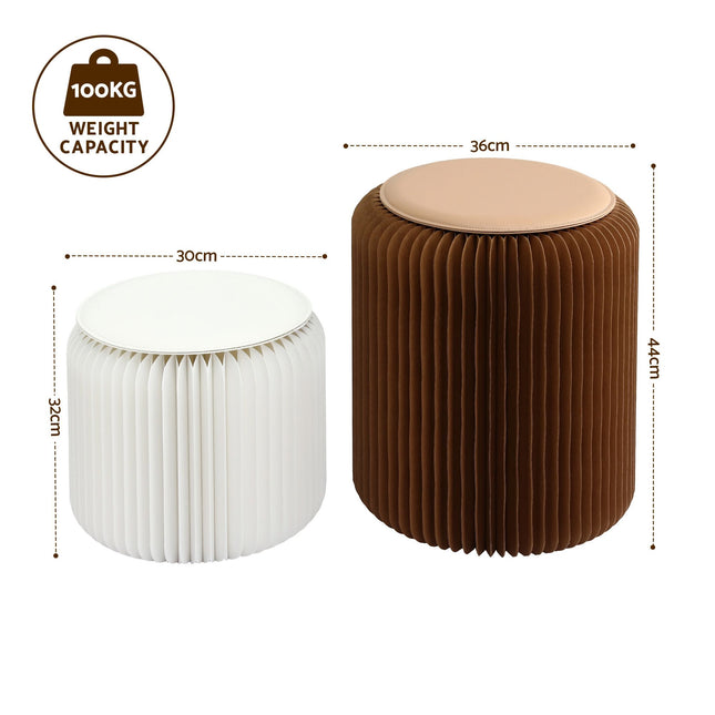 Artiss Accordion Folding Paper Stools Set Includes 2 Cushions Natural Kraft 100KG Capacity 2