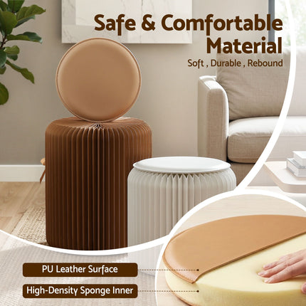 Artiss Accordion Folding Paper Stools Set Includes 2 Cushions Natural Kraft 100KG Capacity 7
