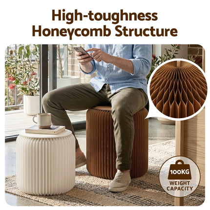 Artiss Accordion Folding Paper Stools Set Includes 2 Cushions Natural Kraft 100KG Capacity 8