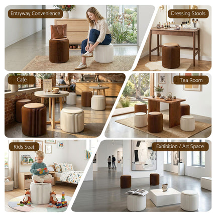 Artiss Accordion Folding Paper Stools Set Includes 2 Cushions Natural Kraft 100KG Capacity 9