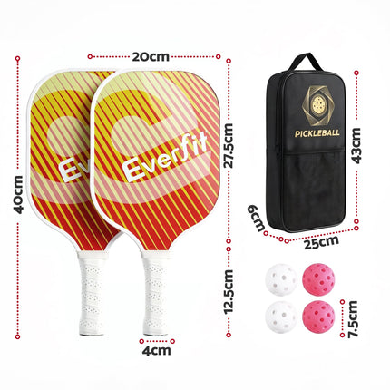 Everfit Pickleball Paddle Set Fibreglass Racquet Honeycomb Core With Bag Orange 2
