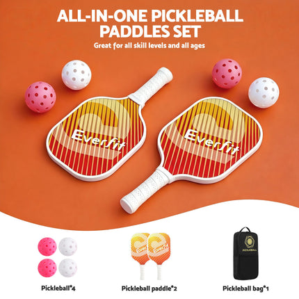 Everfit Pickleball Paddle Set Fibreglass Racquet Honeycomb Core With Bag Orange 4