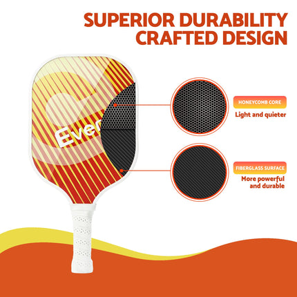 Everfit Pickleball Paddle Set Fibreglass Racquet Honeycomb Core With Bag Orange 5