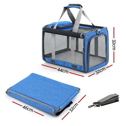 i.Pet Pet Carrier Bag Foldable Dog Cat Durable Crate Travel Cage Portable Car Kennel Blue 2
