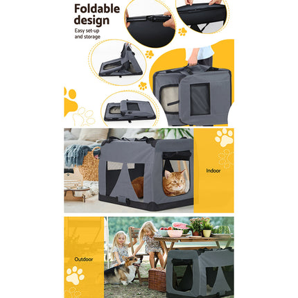 i.Pet Pet Carrier Soft Crate Dog Cat Travel 82x58CM Portable Foldable Car XL 7