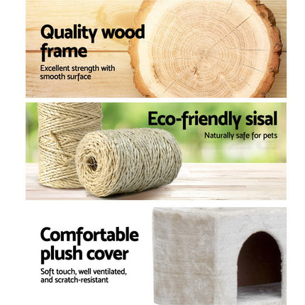 i.Pet Cat Tree 134cm Tower Scratching Post Scratcher Wood Condo House Bed Beige 4