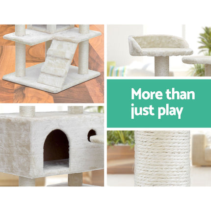 i.Pet Cat Tree 134cm Tower Scratching Post Scratcher Wood Condo House Bed Beige 7