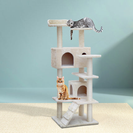 i.Pet Cat Tree 134cm Tower Scratching Post Scratcher Wood Condo House Bed Beige 8