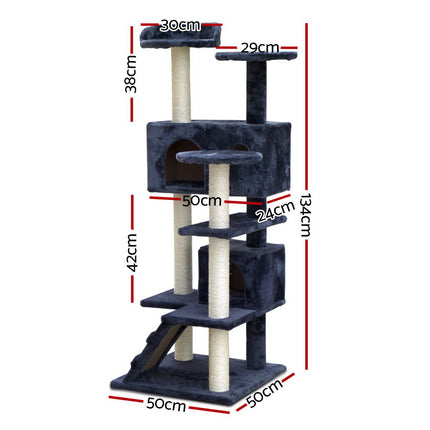 i.Pet Cat Tree 134cm Tower Scratching Post Scratcher Wood Condo House Bed Grey 2