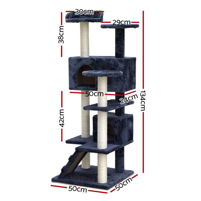 i.Pet Cat Tree 134cm Tower Scratching Post Scratcher Wood Condo House Bed Grey 2