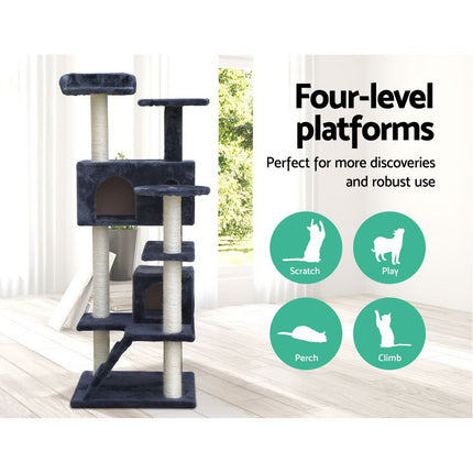 i.Pet Cat Tree 134cm Tower Scratching Post Scratcher Wood Condo House Bed Grey 3