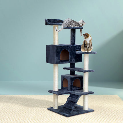 i.Pet Cat Tree 134cm Tower Scratching Post Scratcher Wood Condo House Bed Grey 8