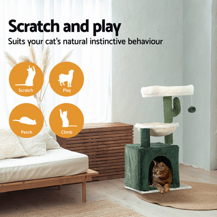 i.Pet Cat Tree 78cm Scratching Post Tower Scratcher Wood Condo House Bed Toys Green 4