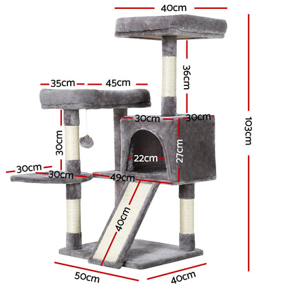 i.Pet Cat Tree 103cm Tower Scratching Post Scratcher Wood Condo House Trees Grey 2