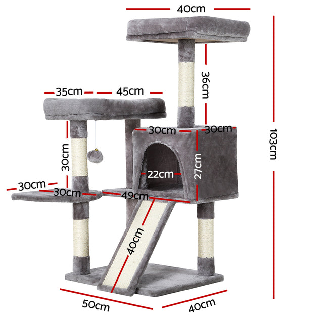 i.Pet Cat Tree 103cm Tower Scratching Post Scratcher Wood Condo House Trees Grey 2