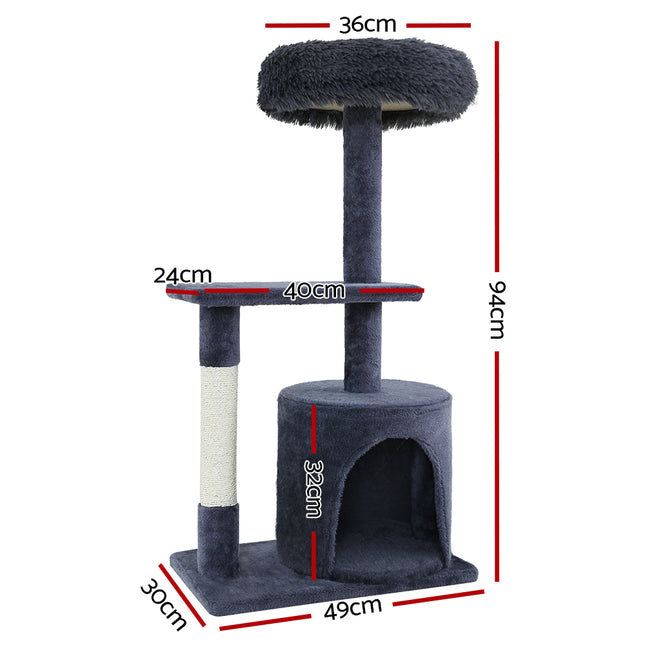 i.Pet Cat Tree 94cm Scratching Post Tower Scratcher Condo House Wood Trees Grey 2