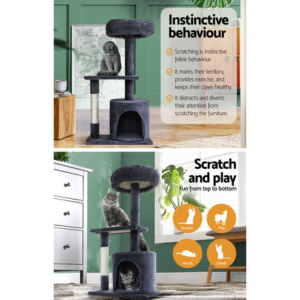 i.Pet Cat Tree 94cm Scratching Post Tower Scratcher Condo House Wood Trees Grey 5