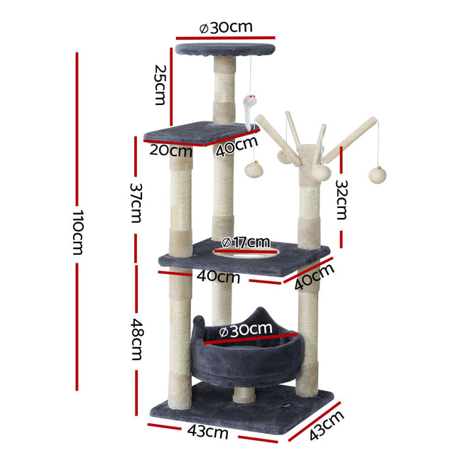 i.Pet Cat Tree 110cm Tower Scratching Post Scratcher Wood Condo House Bed Toys 2