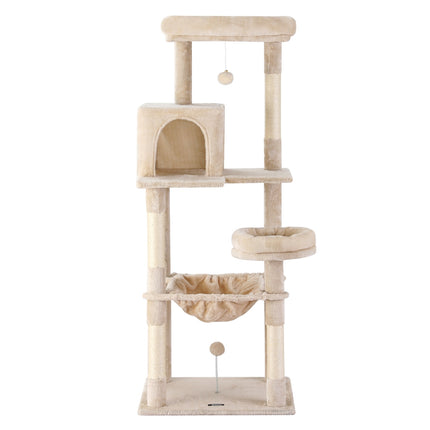 i.Pet Cat Tree 143cm Tower Scratching Post Trees Scratcher Condo House Beige 2
