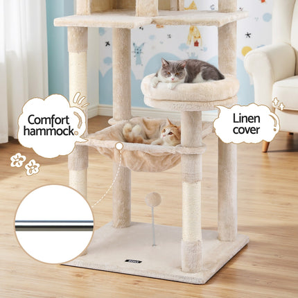 i.Pet Cat Tree 143cm Tower Scratching Post Trees Scratcher Condo House Beige 5