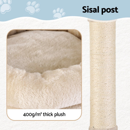 i.Pet Cat Tree 143cm Tower Scratching Post Trees Scratcher Condo House Beige 6
