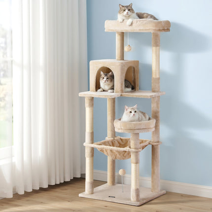 i.Pet Cat Tree 143cm Tower Scratching Post Trees Scratcher Condo House Beige 7