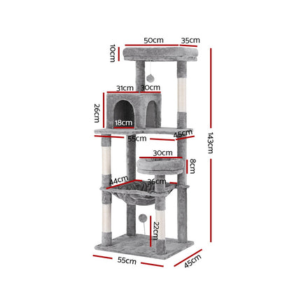 i.Pet Cat Tree Tower Scratching Post Scratcher 143cm Condo House Trees Grey 2