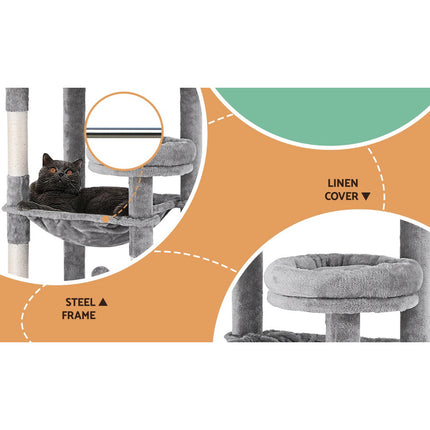 i.Pet Cat Tree Tower Scratching Post Scratcher 143cm Condo House Trees Grey 5