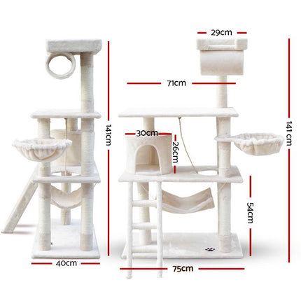 i.Pet Cat Tree 141cm Tower Scratching Post Scratcher Condo Wood House Bed Beige 2