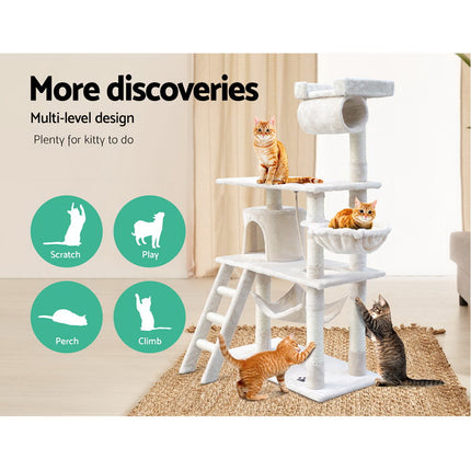 i.Pet Cat Tree 141cm Tower Scratching Post Scratcher Condo Wood House Bed Beige 3