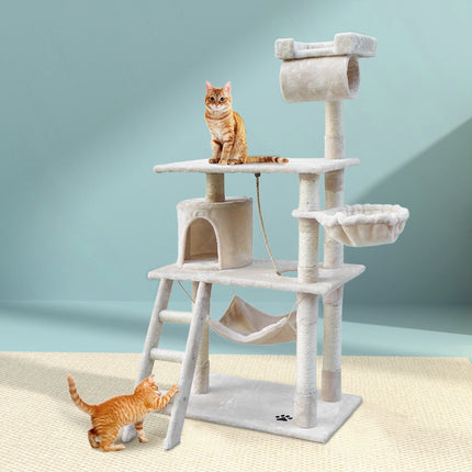 i.Pet Cat Tree 141cm Tower Scratching Post Scratcher Condo Wood House Bed Beige 8