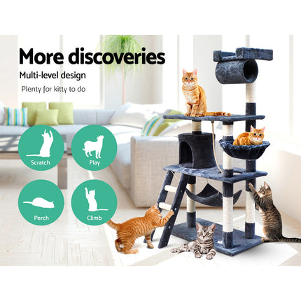 i.Pet Cat Tree 141cm Tower Scratching Post Scratcher Condo Wood House Bed Grey 3