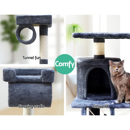 i.Pet Cat Tree 141cm Tower Scratching Post Scratcher Condo Wood House Bed Grey 5