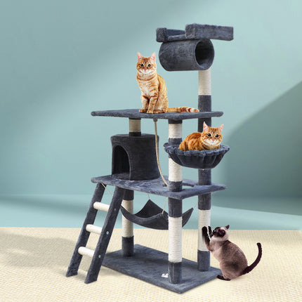i.Pet Cat Tree 141cm Tower Scratching Post Scratcher Condo Wood House Bed Grey 8